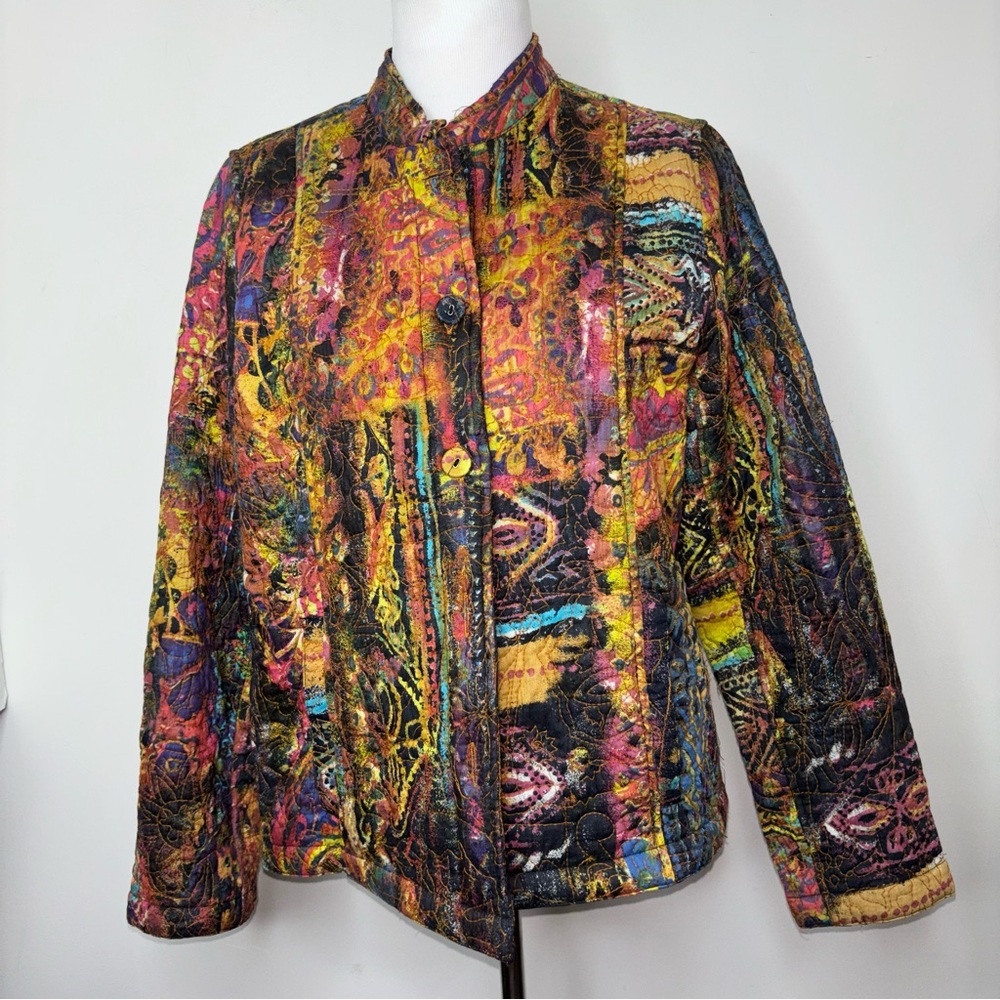 Chadwicks Reversible Jacket Women 12 Quilted Art to Wear Textured Print Colorful - Picture 5 of 16